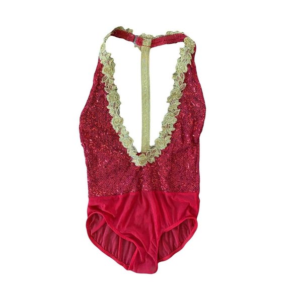 custom made adult xs/s jazz/musical theater dance costume red and gold - Picture 5 of 10